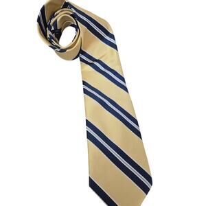 Izod Silk Mens TIE Preppy Yellow Blue Stripped Wedding Y2K